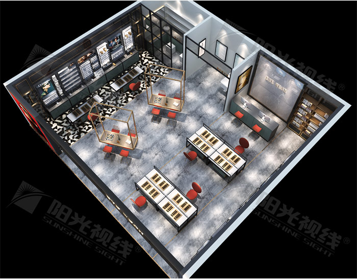 現代輕奢眼鏡店裝修鳥瞰效果圖