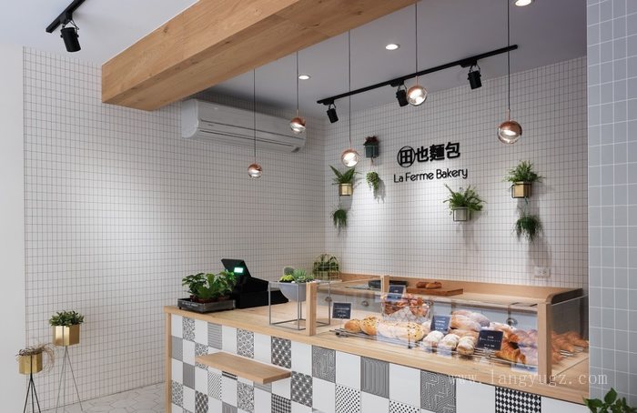 日式面包店收銀臺形象墻設計效果圖